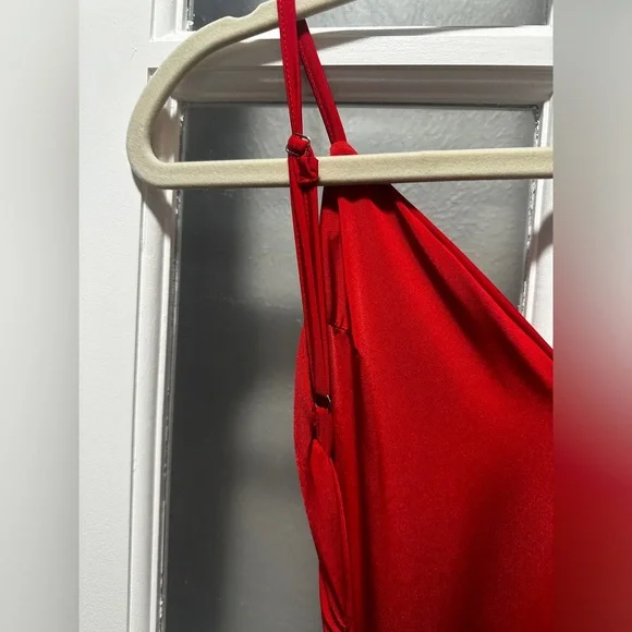 Tiger Mist Red Silky Ruched Dress - Picture 5 of 7